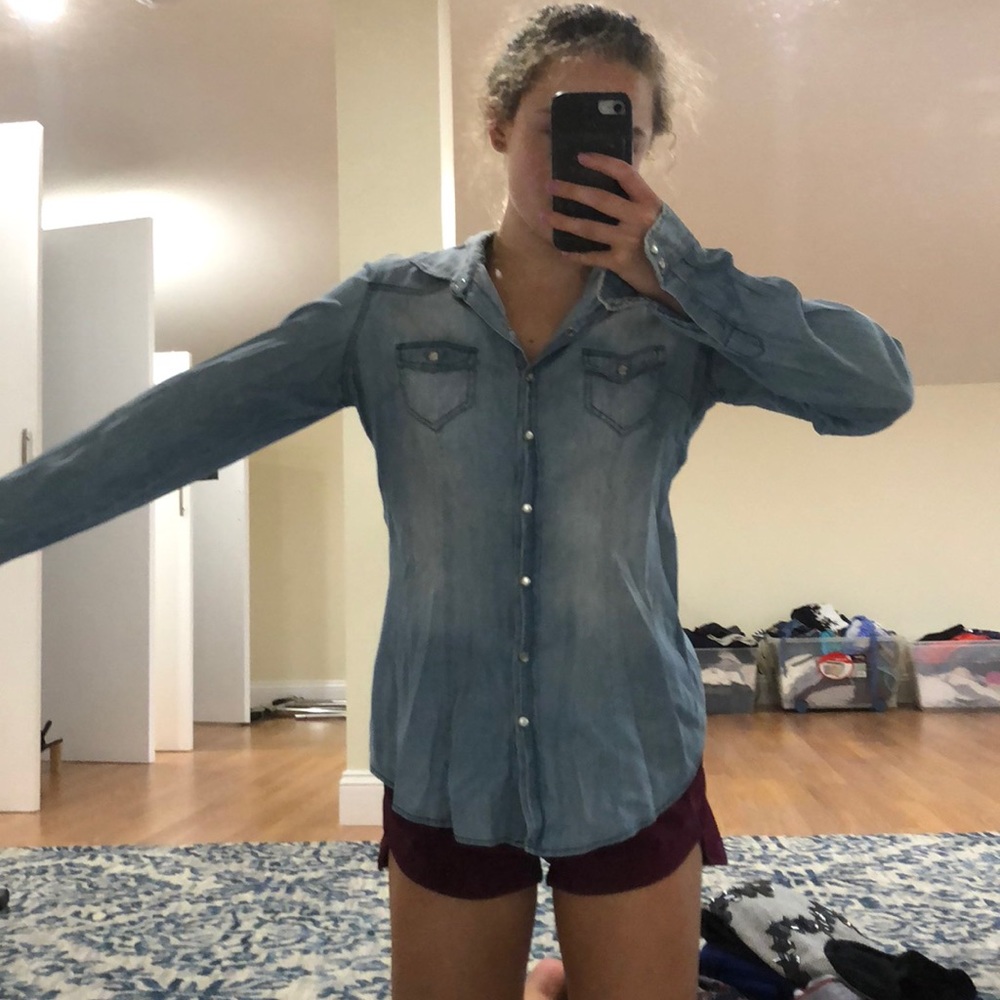 Light jean button up shirt